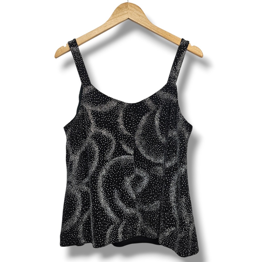 Alex Evenings Tank Top 18P Black Silver Glitter Sparkle Dressy Event Celestial